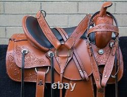 Used Western Trail Saddle Horse Pleasure Floral Tooled Leather Tack 18 17 16 15