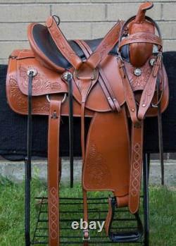 Used Western Trail Saddle Horse Pleasure Floral Tooled Leather Tack 18 17 16 15