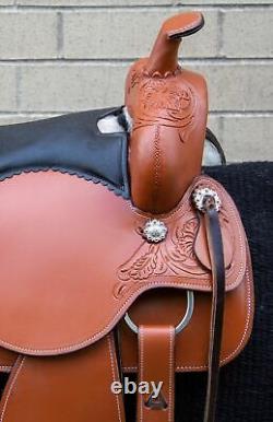 Used Western Trail Saddle Horse Pleasure Floral Tooled Leather Tack 18 17 16 15