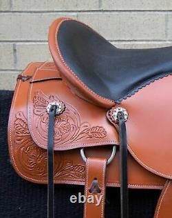 Used Western Trail Saddle Horse Pleasure Floral Tooled Leather Tack 18 17 16 15