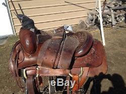Used/vintage 15.5 TexTan roping style Western saddle US made good cond