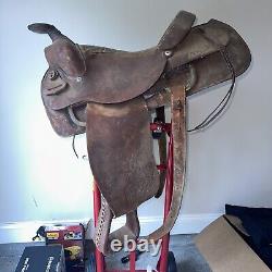 Used/vintage 15 tooled Western saddle for narrow withered horse