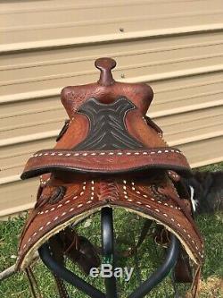 Used /vintage 15 tooled / buckstitched Western saddle US made The American