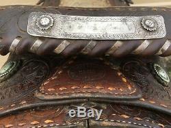 Used / vintage 16 Billy Cook tooled dark oil leather Western saddle US made