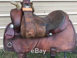 Used/vintage 16 Charles Crawley Western reining saddle withAlpaca silver conchos