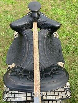 Used/vintage Big Horn 15.5 black Western parade saddle withtapaderos