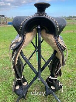 Used/vintage Big Horn 15.5 black Western parade saddle withtapaderos