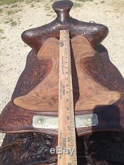 Used/vintage Big Horn 15 Western trail / pleasure saddle Tooled leather US made