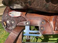 Used/vintage Circle Y 15 Western saddle tooled leather US made good condition