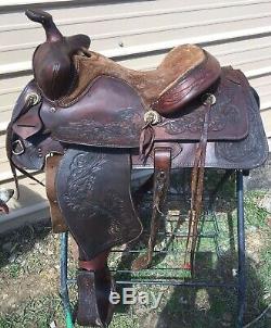 Used/vintage Simco 15 tooled leather Western trail / pleasure saddle US made