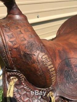 Used/vintage/antique 15 hard seat high back Western saddle US made