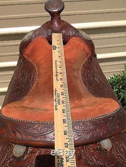 Used/vintage15 Dale Chavez Western show saddle hand tooled withengraved silver
