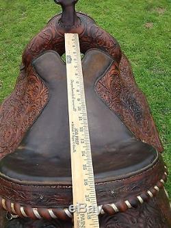 Used/vintage16 Buford Western show / pleasure saddle with silver lacing, conchos