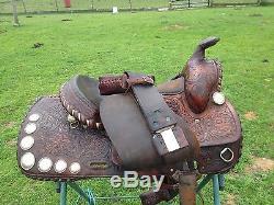 Used/vintage16 Buford Western show / pleasure saddle with silver lacing, conchos
