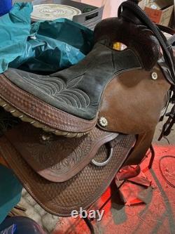 Used western saddle, size 18 seat roughed out suede