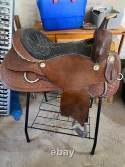 Used western saddle, size 18 seat roughed out suede