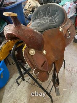 Used western saddle, size 18 seat roughed out suede