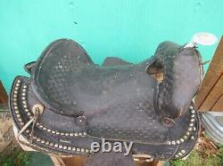 VINTAGE Black LEATHER Horse Saddle 15 Long Cowboy Western #1