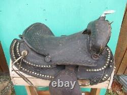 VINTAGE Black LEATHER Horse Saddle 15 Long Cowboy Western #1