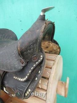 VINTAGE Black LEATHER Horse Saddle 15 Long Cowboy Western #1