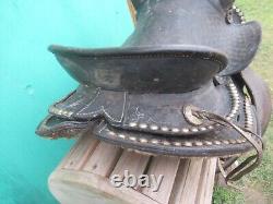 VINTAGE Black LEATHER Horse Saddle 15 Long Cowboy Western #1