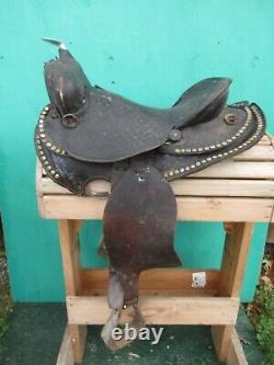 VINTAGE Black LEATHER Horse Saddle 15 Long Cowboy Western #1