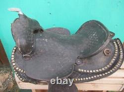 VINTAGE Black LEATHER Horse Saddle 15 Long Cowboy Western #1