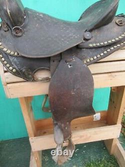 VINTAGE Black LEATHER Horse Saddle 15 Long Cowboy Western #1