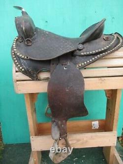 VINTAGE Black LEATHER Horse Saddle 15 Long Cowboy Western #1