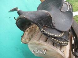 VINTAGE Black LEATHER Horse Saddle 15 Long Cowboy Western #1