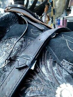 VINTAGE Ornate Tooled Leather Western Show Saddle with Les Vogt Spurs