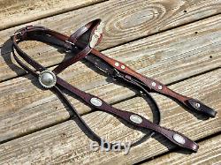 VINTAGE Scalloped Shaped ALPACA SILVER CONCHOS Western Browband Headstall Bridle