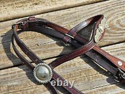 VINTAGE Scalloped Shaped ALPACA SILVER CONCHOS Western Browband Headstall Bridle