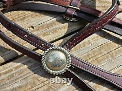 VINTAGE Scalloped Shaped ALPACA SILVER CONCHOS Western Browband Headstall Bridle