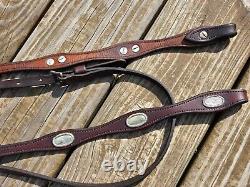 VINTAGE Scalloped Shaped ALPACA SILVER CONCHOS Western Browband Headstall Bridle