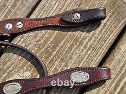 VINTAGE Scalloped Shaped ALPACA SILVER CONCHOS Western Browband Headstall Bridle