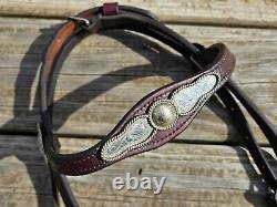 VINTAGE Scalloped Shaped ALPACA SILVER CONCHOS Western Browband Headstall Bridle