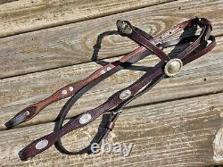 VINTAGE Scalloped Shaped ALPACA SILVER CONCHOS Western Browband Headstall Bridle