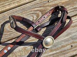 VINTAGE Scalloped Shaped ALPACA SILVER CONCHOS Western Browband Headstall Bridle