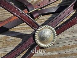 VINTAGE Scalloped Shaped ALPACA SILVER CONCHOS Western Browband Headstall Bridle