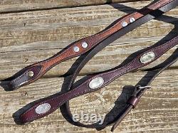 VINTAGE Scalloped Shaped ALPACA SILVER CONCHOS Western Browband Headstall Bridle