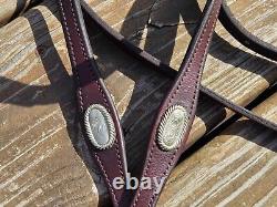 VINTAGE Scalloped Shaped ALPACA SILVER CONCHOS Western Browband Headstall Bridle