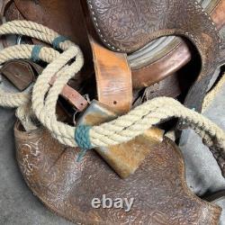 VINTAGE WESTERN BIG HORN LEATHER HORSE SADDLE SEAT WithSTRAPS