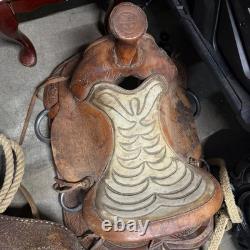 VINTAGE WESTERN BIG HORN LEATHER HORSE SADDLE SEAT WithSTRAPS