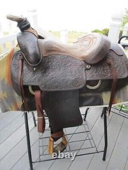 VNTAGE 15'' LONGHORN ROPER WESTERN BROWN LEATHER SADDLE QH bars 35.6 LB USA