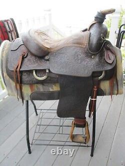 VNTAGE 15'' LONGHORN ROPER WESTERN BROWN LEATHER SADDLE QH bars 35.6 LB USA