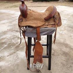 VTG 12 (7 Gullett) Western Pony Tan Leather Saddle Some Tooling USA. Well Used