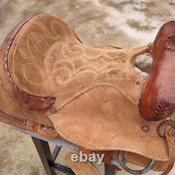 VTG 12 (7 Gullett) Western Pony Tan Leather Saddle Some Tooling USA. Well Used