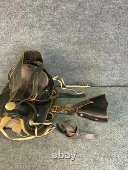VTG Leather Western Horse Saddle with Brass Fittings & Stirrups Black/Brown