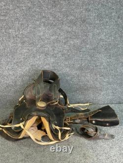 VTG Leather Western Horse Saddle with Brass Fittings & Stirrups Black/Brown
